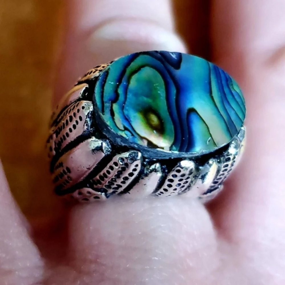 New Unique Abalone Shell 925 Silver Ring.